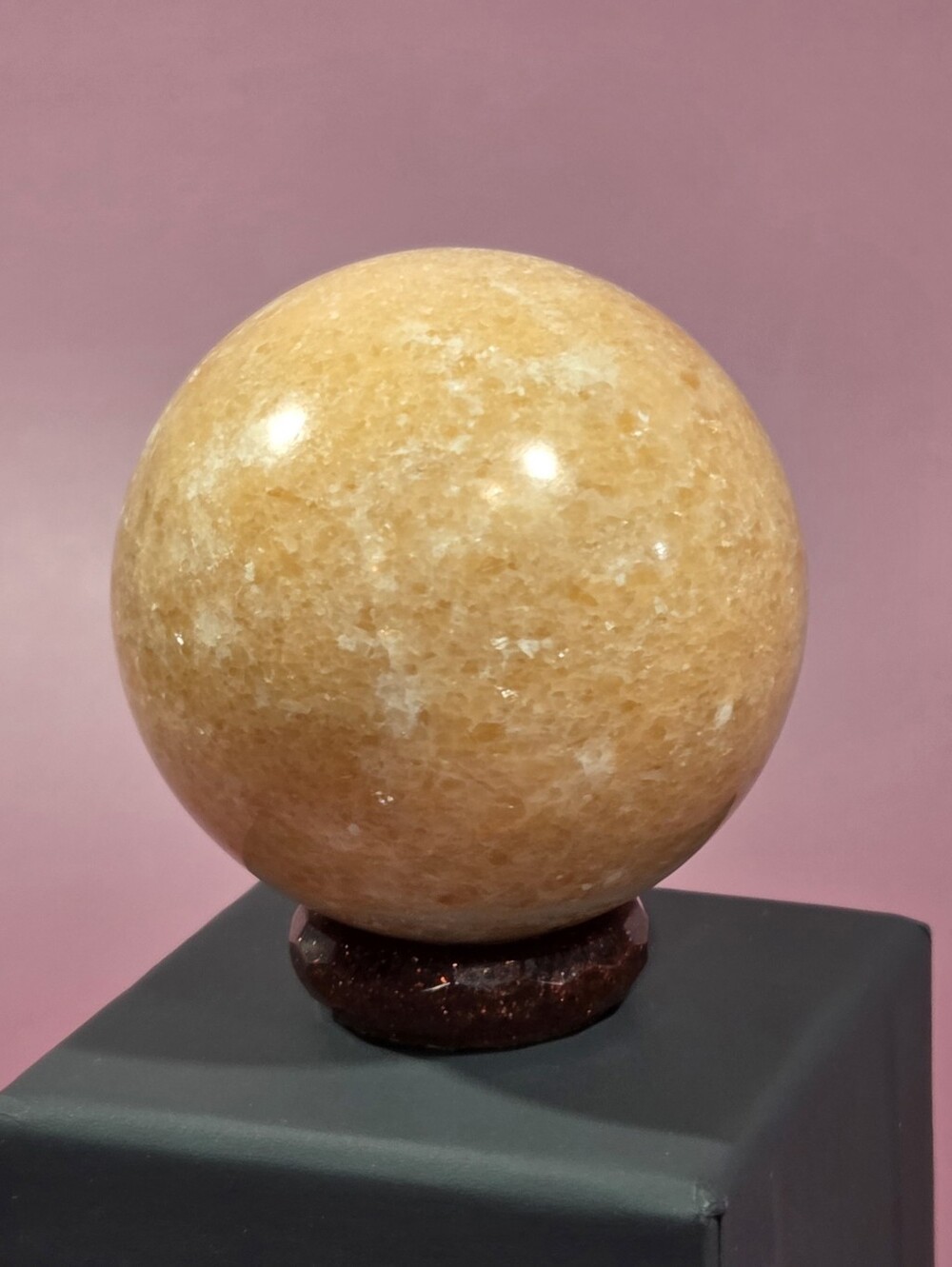 Beautiful Natural Orange Sunstone Polished Gemstone Sphere On Handmade Stand ♡